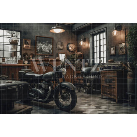 Fabric Photography Background Motorbike Repair Shop / Backdrop 3336