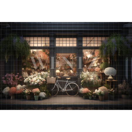 Fabric Photography Background Flower Shop with Bike / Backdrop 3553