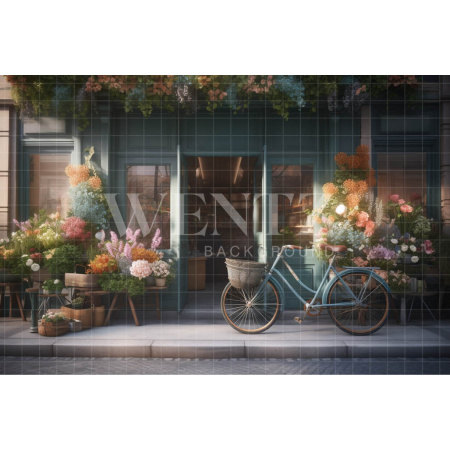 Fabric Photography Background Flower Shop with Bike / Backdrop 3554