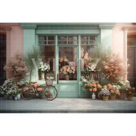 Fabric Photography Background Flower Shop with Bike / Backdrop 3556