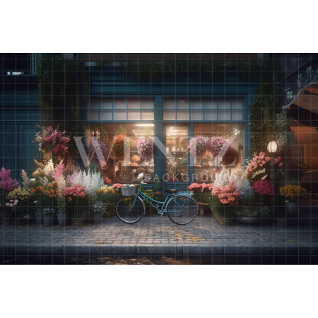 Fabric Photography Background Flower Shop with Bike / Backdrop 3557