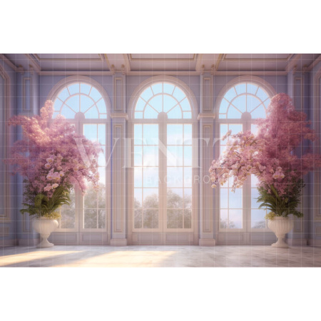 Fabric Photography Background Room with Pink Flowers / Backdrop 3568