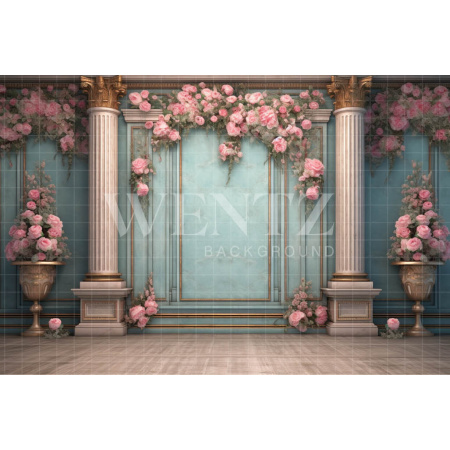 Fabric Photography Background Blue Wall with Columns / Backdrop 3603