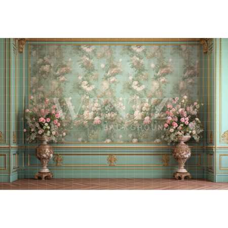 Fabric Photography Background Green Floral Wall / Backdrop 3604