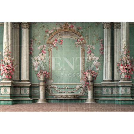Fabric Photography Background Green Wall with Columns / Backdrop 3605