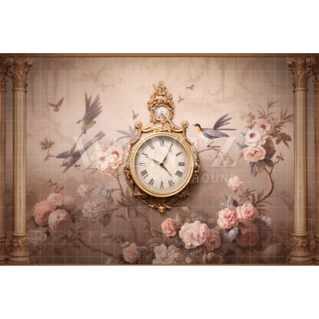 Fabric Photography Background Set with Clock and Flowers / Backdrop 3608