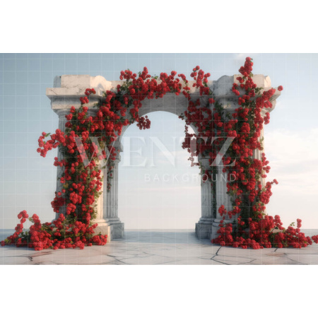 Fabric Photography Background Greek Arch with Flowers / Backdrop 3614