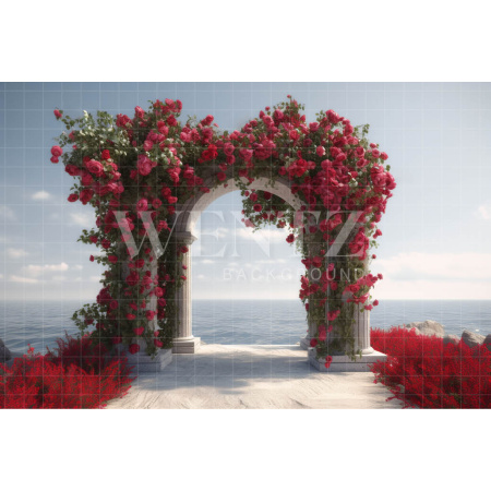 Fabric Photography Background Greek Arch with Flowers / Backdrop 3615