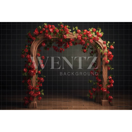 Fabric Photography Background Wood Arch with Roses / Backdrop 3618