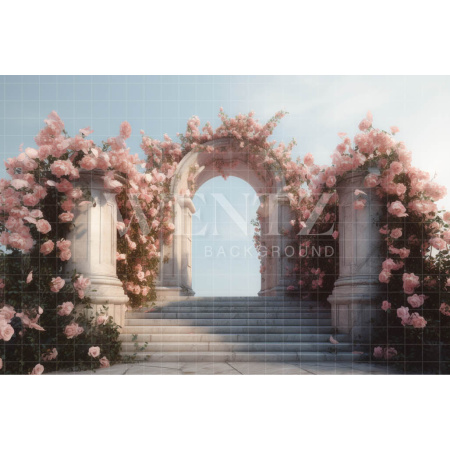 Fabric Photography Background Greek Arch with Flowers / Backdrop 3619