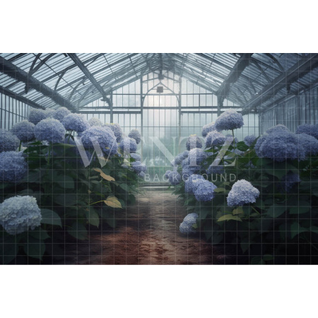 Fabric Photography Background Blue Hydrangea Greenhouse / Backdrop 3629