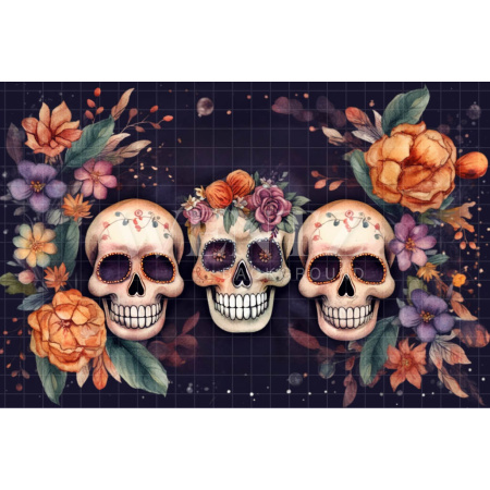 Fabric Photography Background Skulls and Flowers / Backdrop 3695