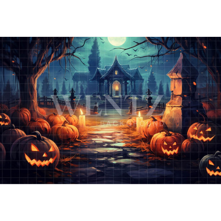 Fabric Photography Background Graveyard with Pumpkins / Backdrop 3704