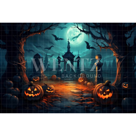 Fabric Photography Background Graveyard with Pumpkins / Backdrop 3705
