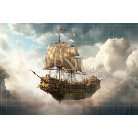 Fabric Photography Background Flying Ship / Backdrop 3789