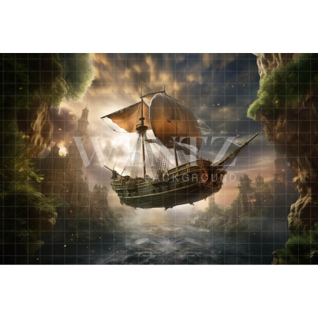Fabric Photography Background Flying Ship / Backdrop 3790