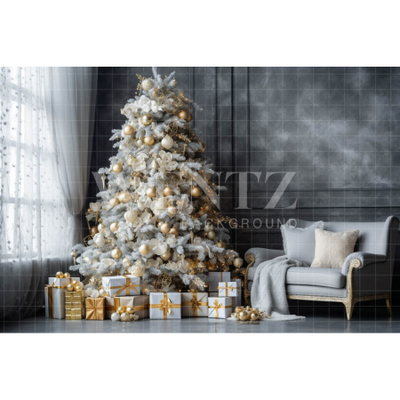Fabric Photography Background Golden Christmas Room / Backdrop 3801