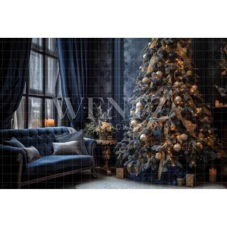 Fabric Photography Background Christmas Room with Window / Backdrop 3807