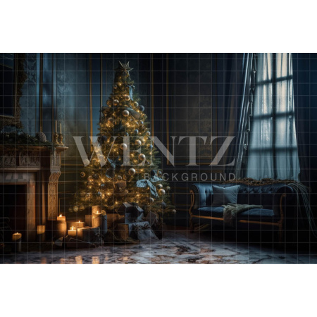 Fabric Photography Background Christmas Room with Candles / Backdrop 3809