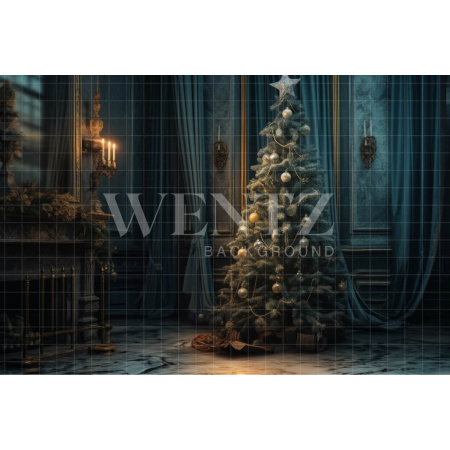 Photographic Background in Fabric Christmas Room with Curtains / Backdrop 3810