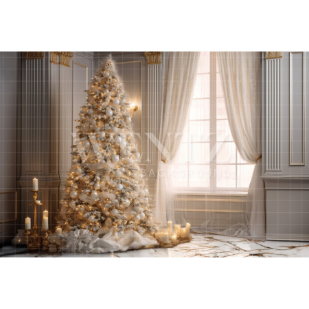 Fabric Photography Background Golden Christmas Room / Backdrop 3814