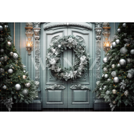 Fabric Photography Background Christmas Scenery with Tree and Wreath / Backdrop 3817