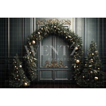 Fabric Photography Background Door with Christmas Tree / Backdrop 3818