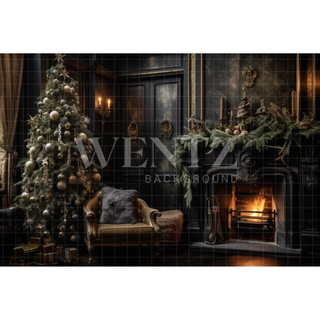 Fabric Photography Background Christmas Set with Fireplace / Backdrop 3819