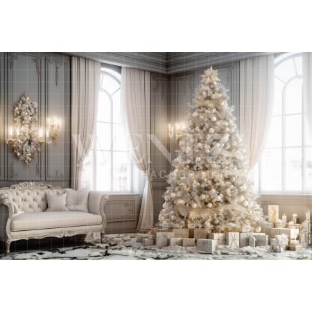 Fabric Photography Background Christmas Room with Couch / Backdrop 3826