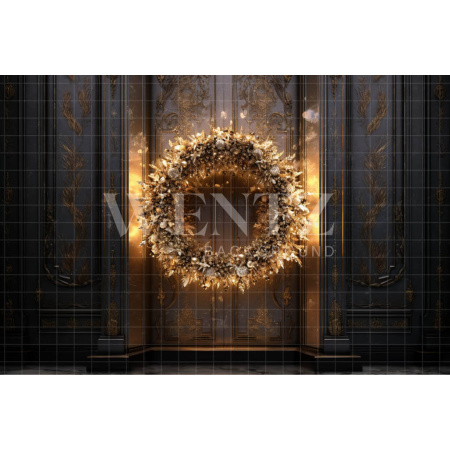 Fabric Photography Background Golden Christmas Wreath / Backdrop 3835