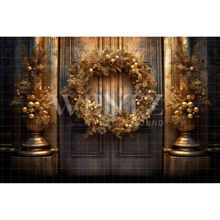 Fabric Photography Background Door with Christmas Wreath / Backdrop 3858