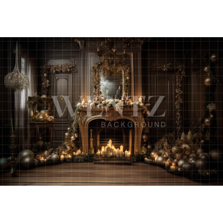 Fabric Photography Background Christmas Fireplace / Backdrop 3868