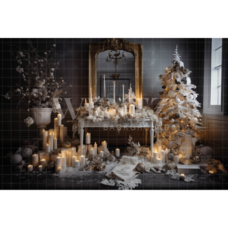 Fabric Photography Background Christmas Room with Candles / Backdrop 3870