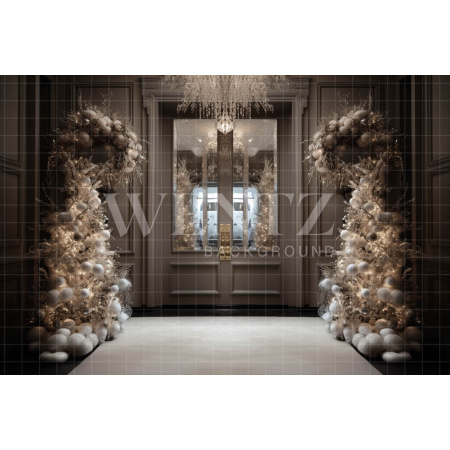 Fabric Photography Background Christmas Room with Door / Backdrop 3872