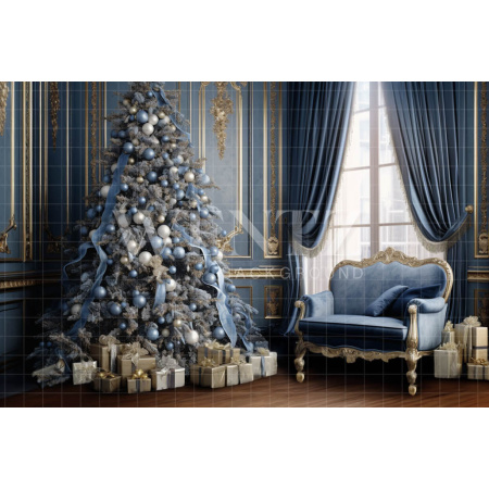 Fabric Photography Background Blue Christmas Room / Backdrop 3880