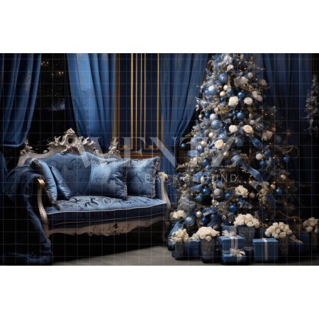Fabric Photography Background Blue Christmas Room / Backdrop 3881