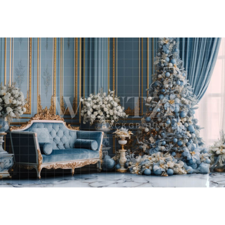 Fabric Photography Background Blue Christmas Room / Backdrop 3882