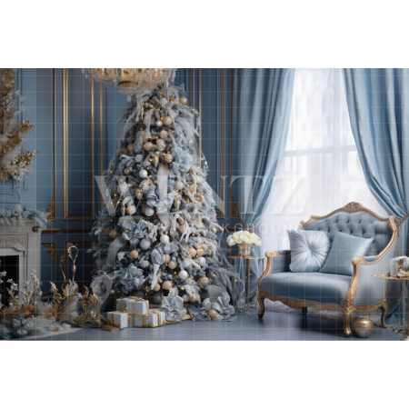 Fabric Photography Background Baby Blue Christmas Room / Backdrop 3885