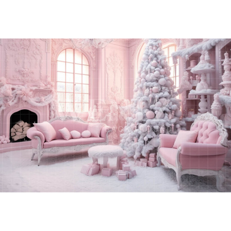 Fabric Photography Background Baby Pink Christmas Room / Backdrop 3893