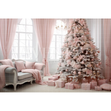 Fabric Photography Background Baby Pink Christmas Room / Backdrop 3899