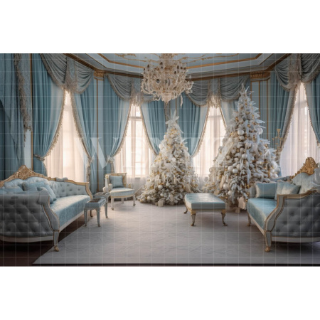 Fabric Photography Background Baby Blue Christmas Room / Backdrop 3905
