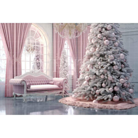 Fabric Photography Background Baby Pink Christmas Room / Backdrop 3907