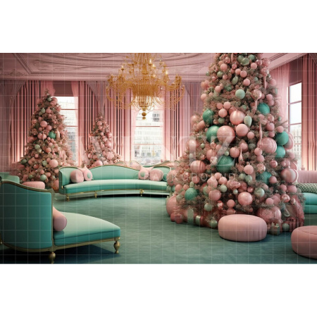 Fabric Photography Background Green and Pink Christmas Set / Backdrop 3915