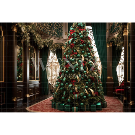 Fabric Photography Background Green and Gold Christmas Set / Backdrop 3917