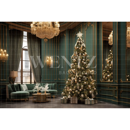 Fabric Photography Background Green and Gold Christmas Set / Backdrop 3918