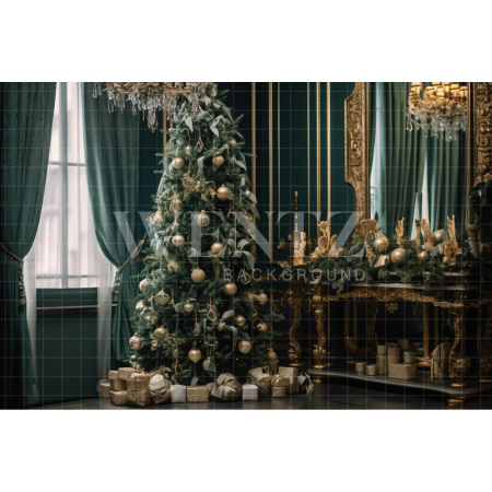 Fabric Photography Background Green and Gold Christmas Set / Backdrop 3921