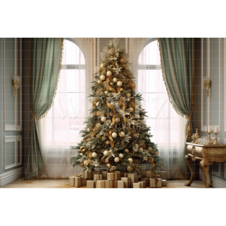 Fabric Photography Background Gold Christmas Tree / Backdrop 3926
