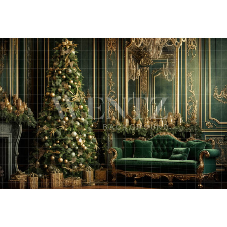 Fabric Photography Background Green Christmas Room / Backdrop 3931