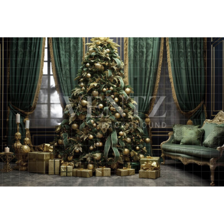 Fabric Photography Background Green Christmas Room / Backdrop 3932