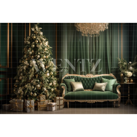 Fabric Photography Background Green Christmas Room / Backdrop 3933